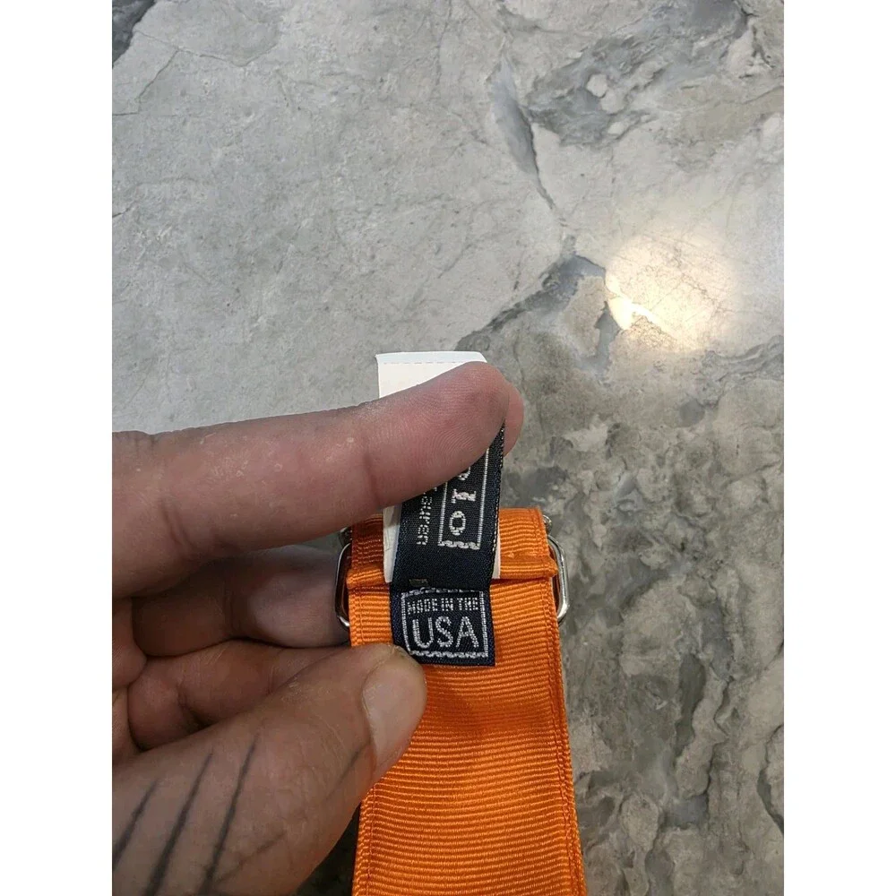 Vintage Polo Ralph Lauren Orange Webbing D-Ring Belt Green Pony USA Made LARGE